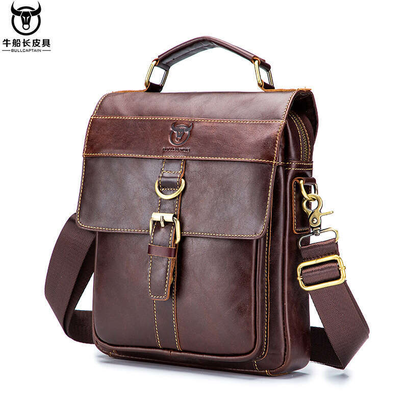 Captain Cow Top Layer Cowhide Men S Casual Single Shoulder Crossbody Bag Tablet Phone Genuine Leather Business Handbag Briefcase High Quality
