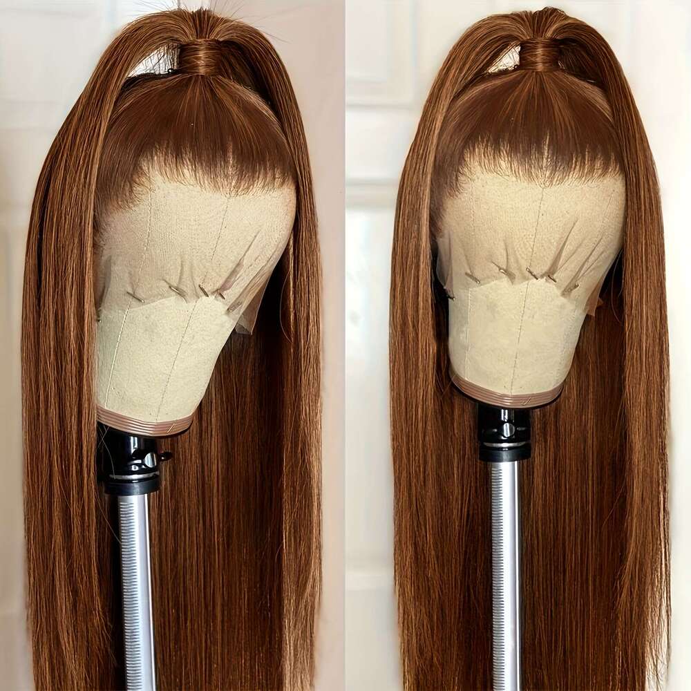 3X6 Glueless Lace Wigs Synthetic Heat Resistant Fiber Hair With Soft Hairline For Women Reddish Brown Color Long Silk Straight Wig