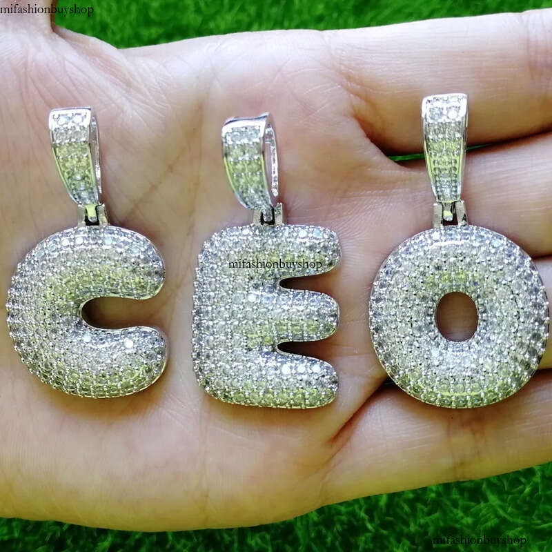 Hip Hop Cubic Zirconia A-Z 26 English Capital Letters Pendent Necklace With Stainless Steel Rope Chain Real Gold Plated Dia Letter Necklaces for Men W