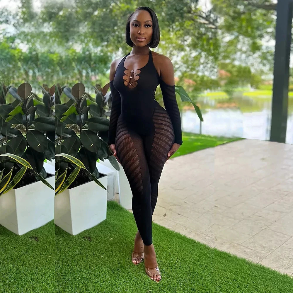 Mesh Jumpsuit For Women Sexy ClubRhinestone Deep V One Piece Birthday JumpsuitsPoster Bottle Large Outfit Going Out Plus Size 251027