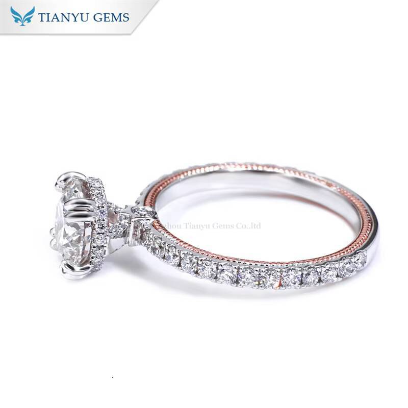 Tianyu Gems 14k Rose Gold and White Gold Setting 85mm 25ct Round Moissanite Diamond Round Cut Engagement Rings