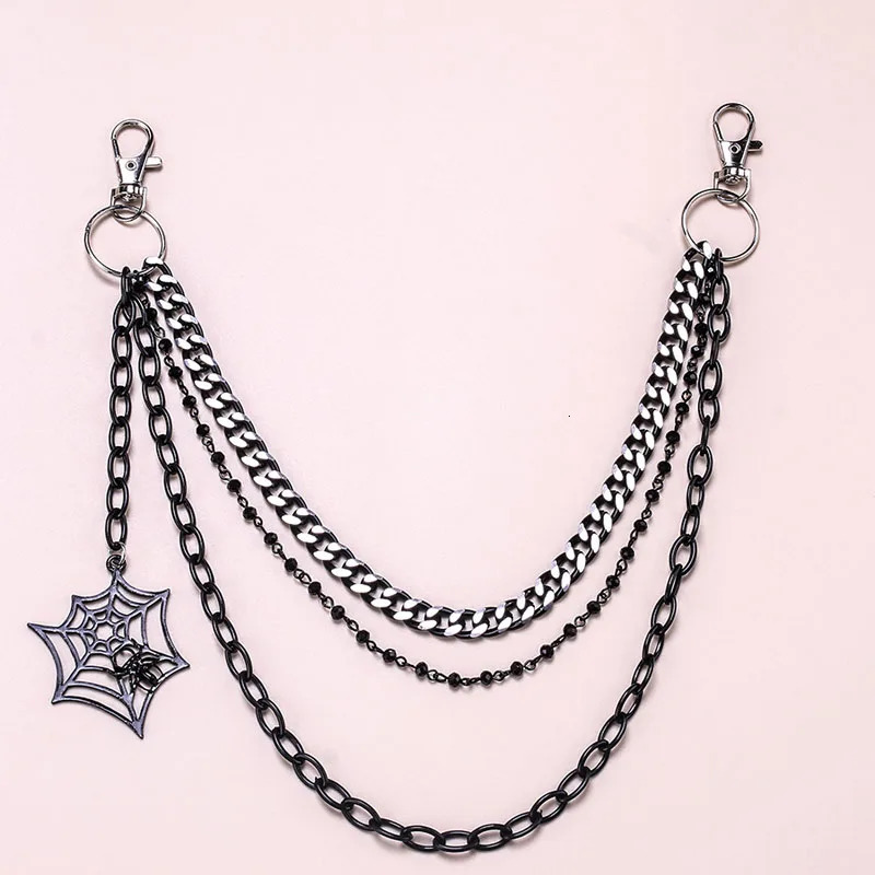 Halloween Gifts keychain Fashion Punk Black Metal Pants Chain Hip Hop Spider Web Pendant Jeans Chain for Men Women Accessories 251023
