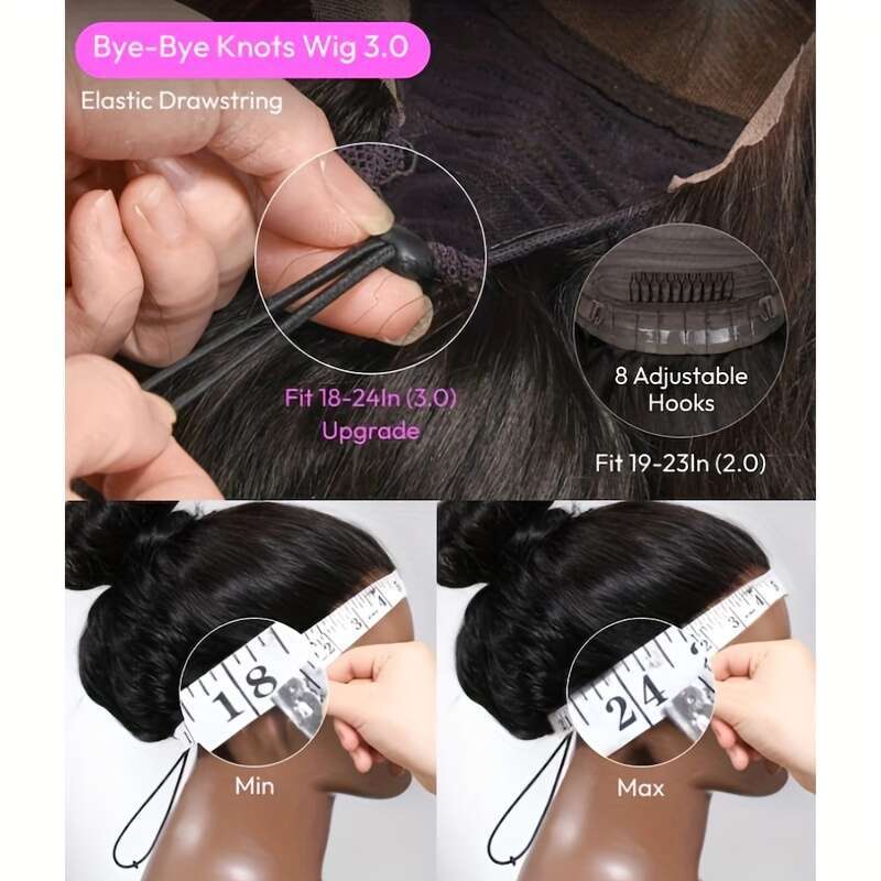 UNICE Bye Knots Water Wave 7X5 Lace Front Wigs With Elastic Drawstring Glueless Human Hair Plucked Pre Cut Bleached Knots, Protective Hairstyle, Natur