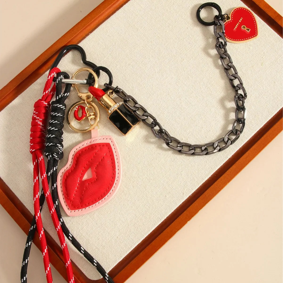 Bag Chain Charm Rope Heart Lip Aesthetic Accessories Pendants For Bags Keychain Gift 251023