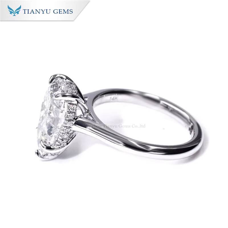 Tianyu Gems 4ct Pear Cut E VS1 Lab Diamond Ring 18k 14k 10k White Gold Solitaire Rings Wedding Engagement Customized for Women