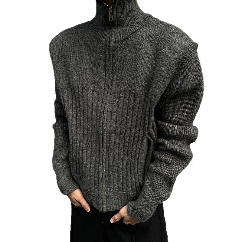 Melard Right Shoulder Short Sweater Men High Collar Designer Sweater Double Zipper Cardigan Knitted Sweater High-end Autumn Winter Casual Jacket Trend