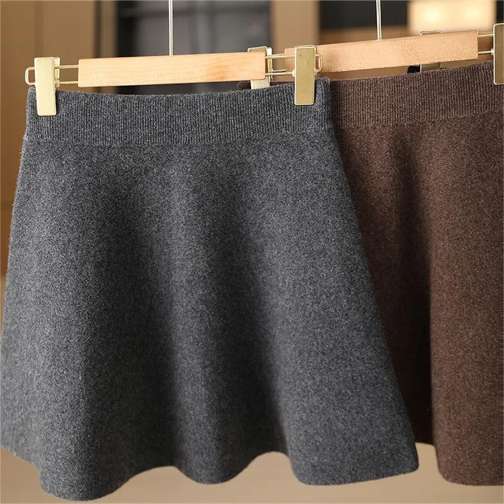 Womens Wool Skirt Autumn Winter Elastic Waist Mini ALine Cashmere Knitted Above Knee Preppy Style Warm Short Skirts 251027