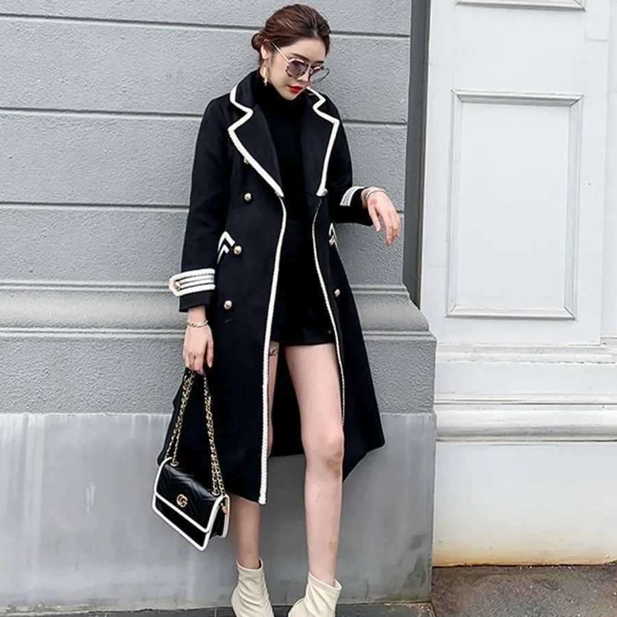 Women White Long Woolen Coat Autumn Winter British Hepburn Style Thicken Slim DoubleBreasted Woolen Coat New Women Outwear M251027