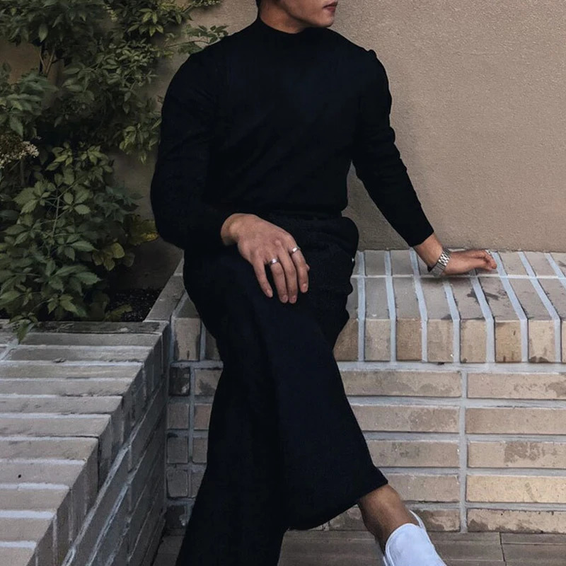 Korean Fashion Turtleneck Slim Sweaters Mens Casual Solid Color Bottoming Knit Tops Men Spring Fall Stylish Long Sleeve Sweater 251016