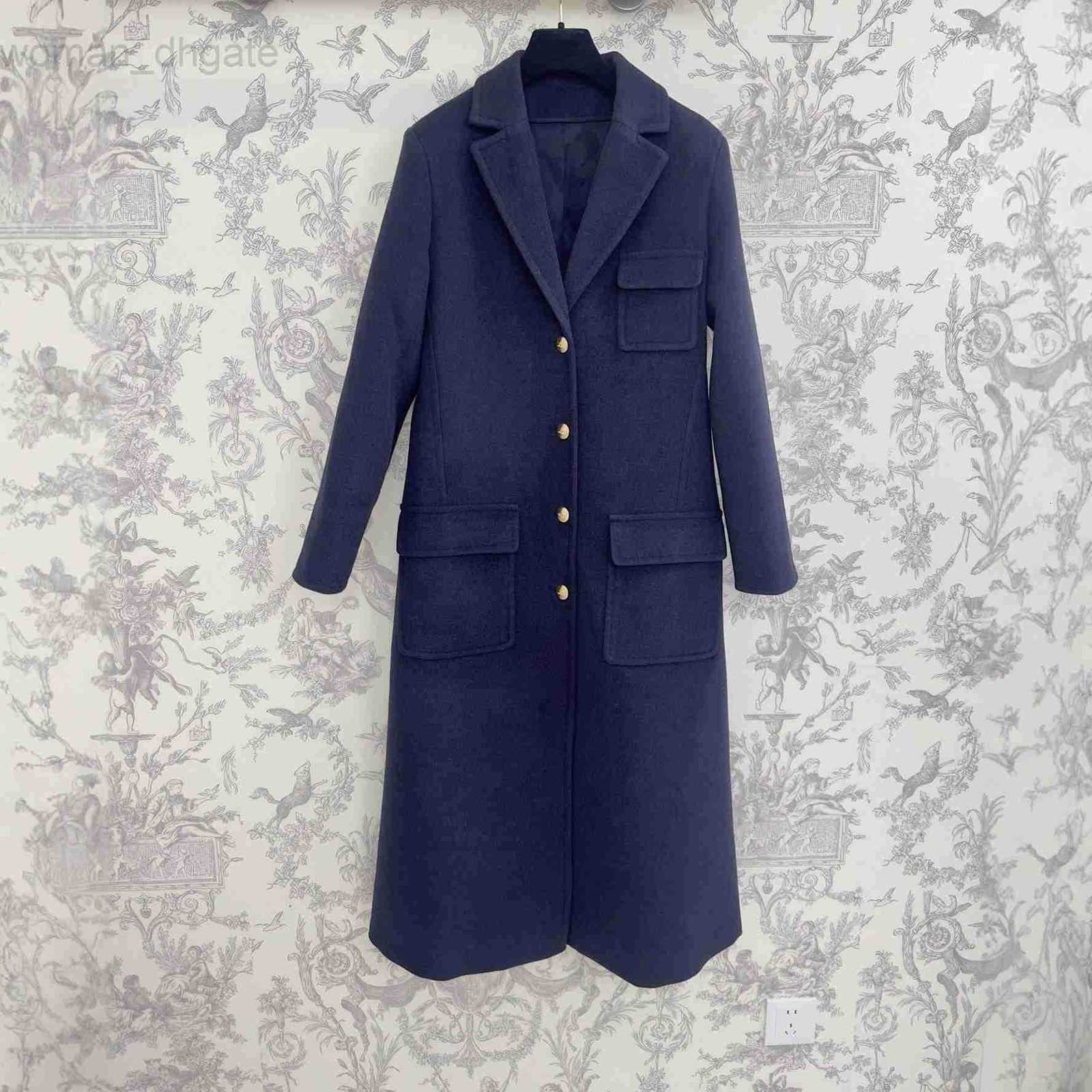 Women's Wool & Blends designer 25 Winter New Small Fragrance Style Kimmy Navy Blue Long Coat for Women B012