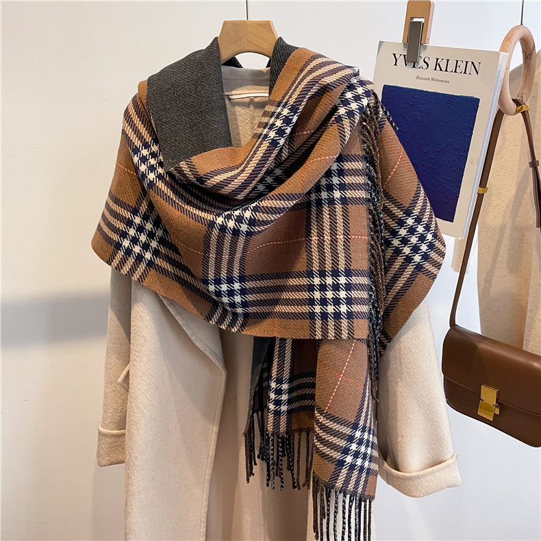 Free shipping Designer Scarves Fashionable highquality versatile plaid scarf for women thickened doublesided shawl long scarf brown