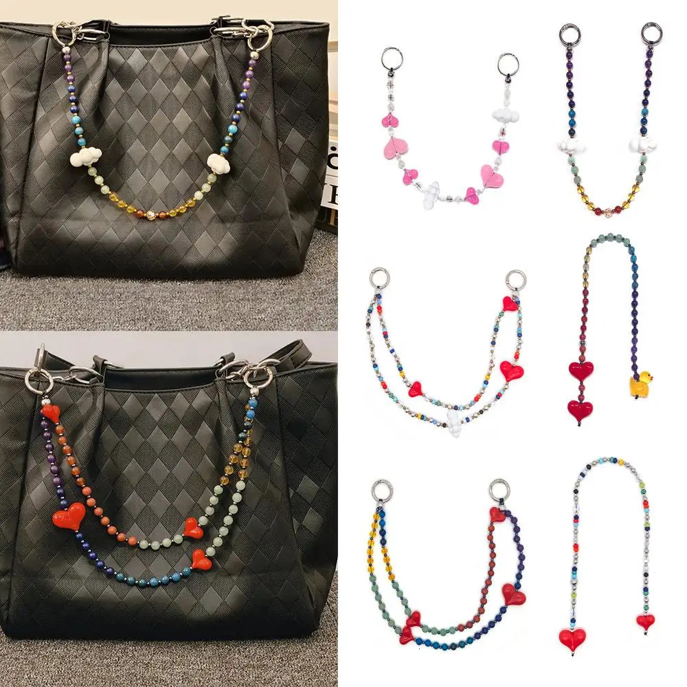 Fashion Key Chain With Red Heart Y2k Style Bag Pendant Cool Trendy Bag Charms Korean Cute Beaded Keychain Ladies Gifts Jewelry 251023