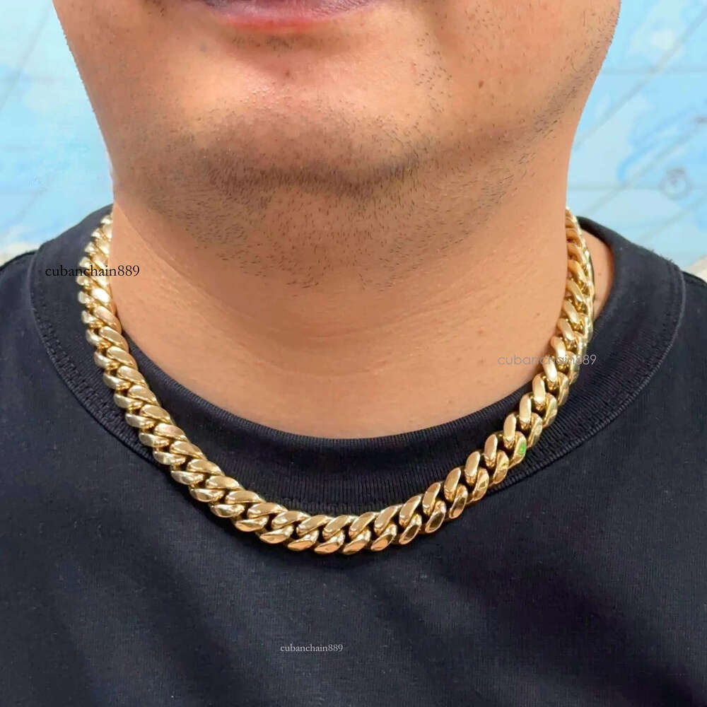 High designer bracelet14k Solid 12mm AU585 Gold Hip Hop Jewelry Rapper Miami Cuban Link Chain Necklace for Men