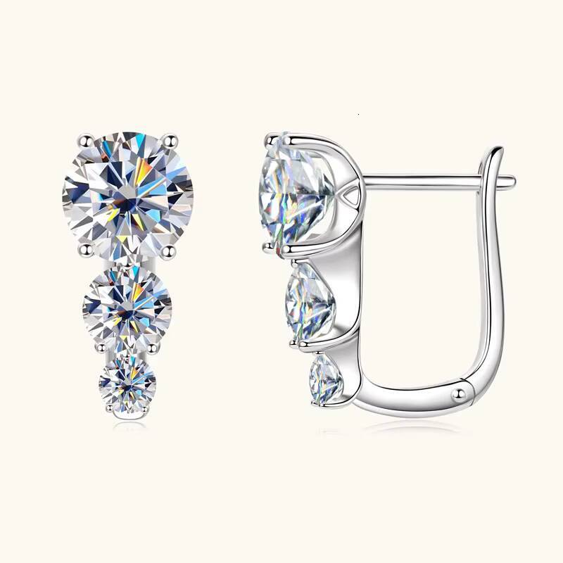 925 Silver UShaped Ear Jackets 8mm 55mm 35mm Three Stone Gradient Design Moissanite Earrings for Layered Dimension