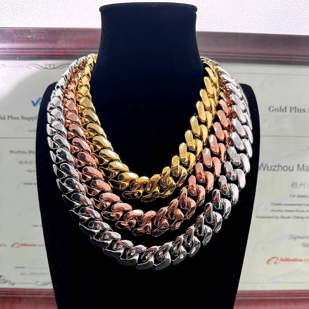 18k Gold Plated 20mm Cuban Link Chain 925 Sterling Silver Moissanite Clasp Luxury Cuban Necklace