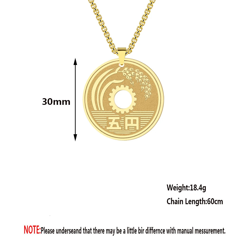 CHENGXUN Lucky Japanese Coin Necklace Mens Womens 5 Yen Coin Pendant Necklace Vintage Stainless Steel Good Luck Jewelry Gift 251020