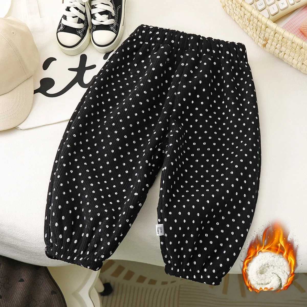 Winter Warm Fleece Lined Kids Pants Printed Toddler Boys Girls Trousers Retro Polka Dot Pattern Childrens ClothesT251027