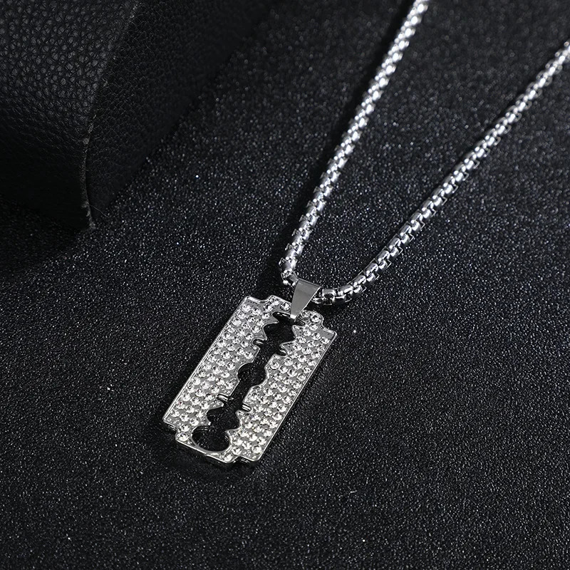 Crystal Razor Blade Pendant Sweater Chain Necklace for Women Men Vintage Steampunk Accessories Grunge Rock Jewelry Aesthetic 251020