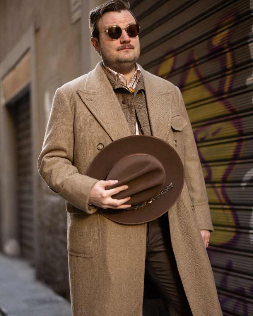 Gentleman Men Coat Herringbone Double Breasted Man Overcoat Classic Fit Wool Blend Peaked Lapel Business Blazers Customized