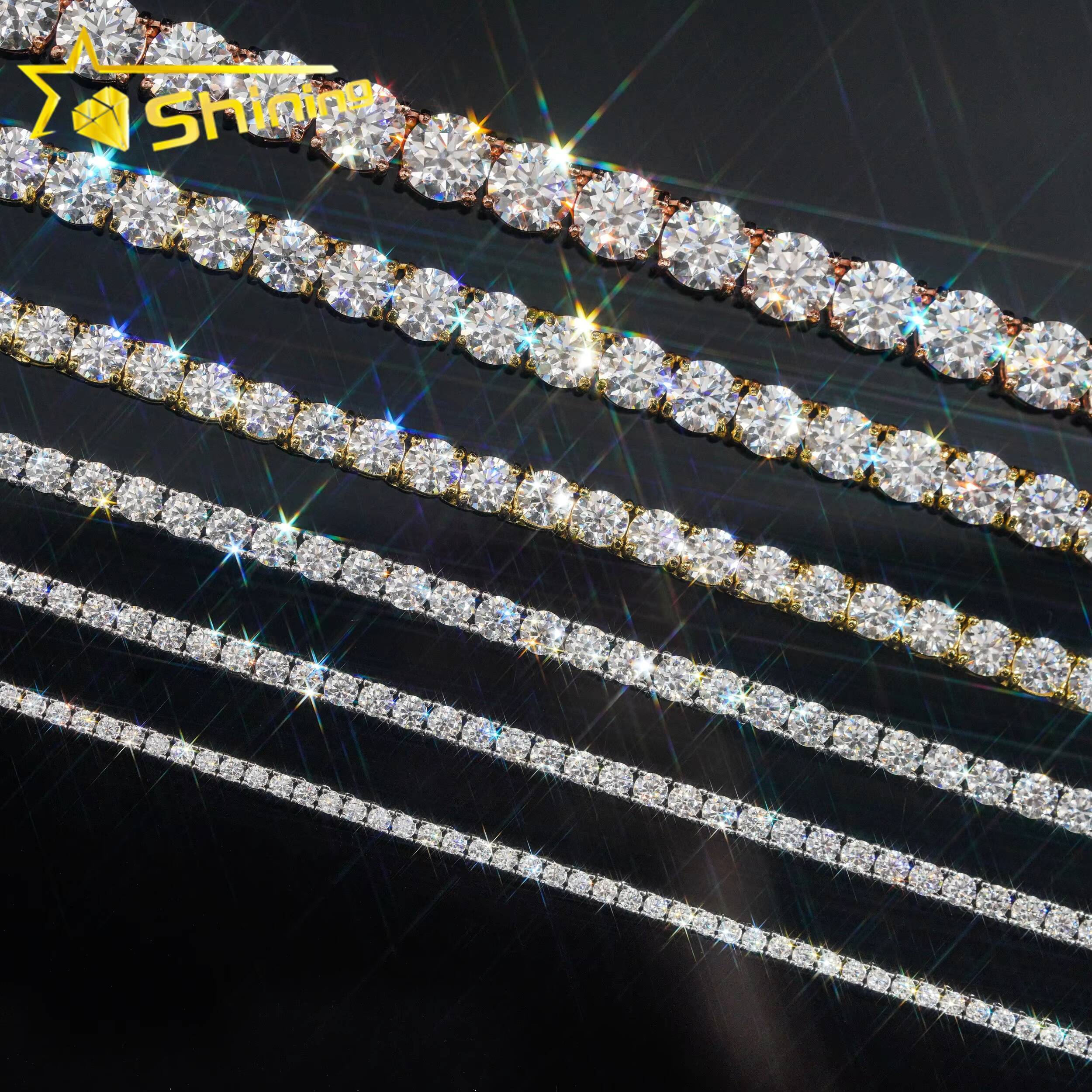 Cheapest Price RTS 925 Sterling Silver 2mm 3mm 4mm VVS Moissanite Diamond Necklace Bracelet Moissanite Tennis Bracelet Chain