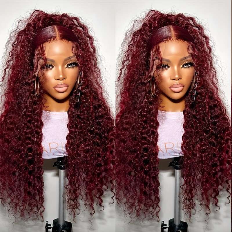99J# Front 99J Hd Human Hair Wine Red Colored Wave Wig Women 99J Deep 13X4 Lace Frontal Wigs Work, Parties, Vacations, Daily Life For School Start