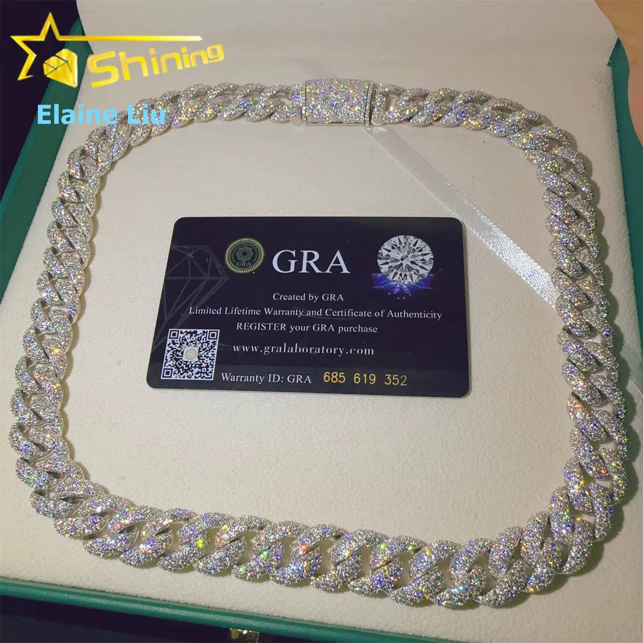 Hip Hop Custom Diamond 14MM 925 Sterling Silver Iced Out Fine Jewelry High Quality Moissanite Cuban Link Chain Necklace