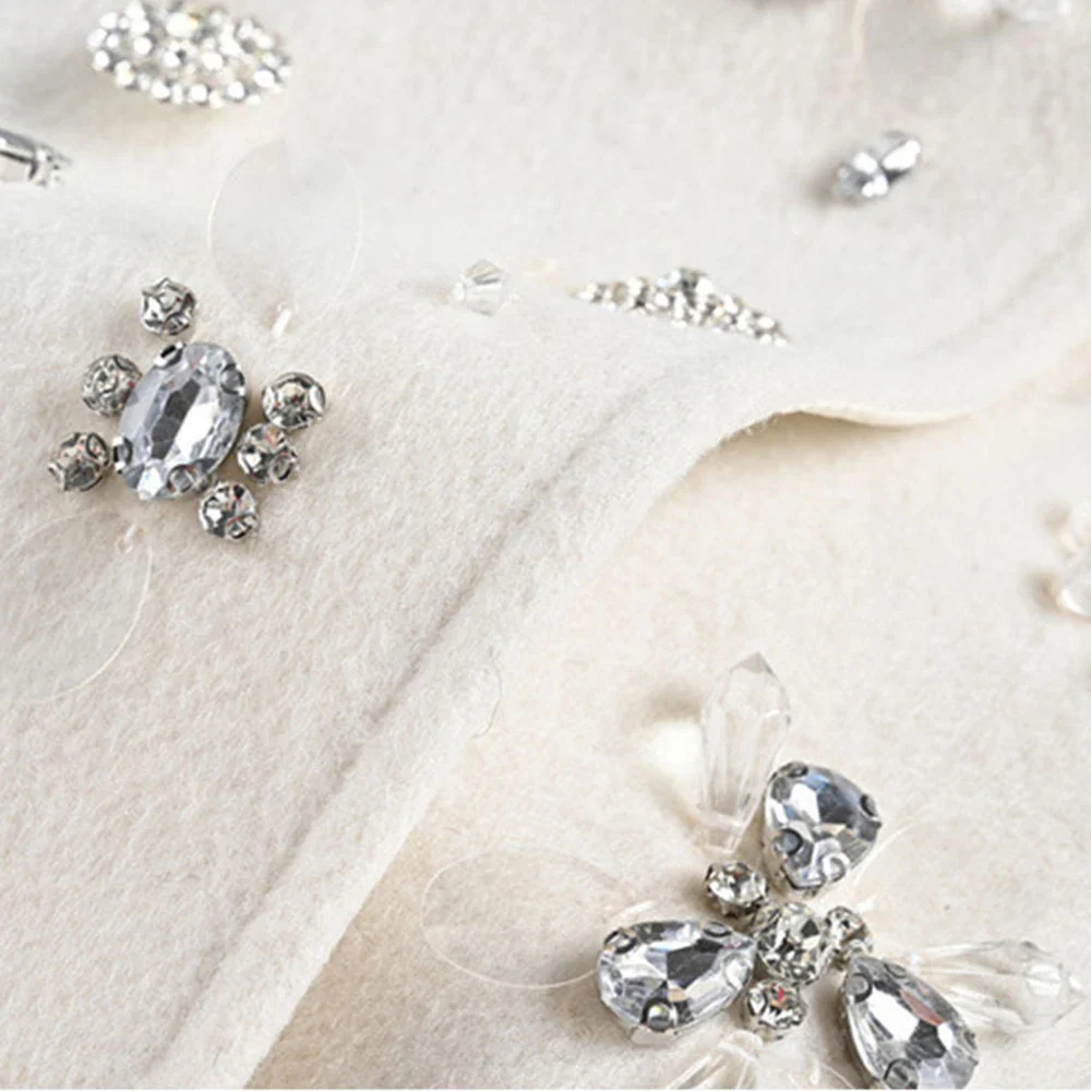 Fashion Crystal Woolen Coat For Women Warm Jewel Neck Single Breasted Jacket Only Blazer Custom Made