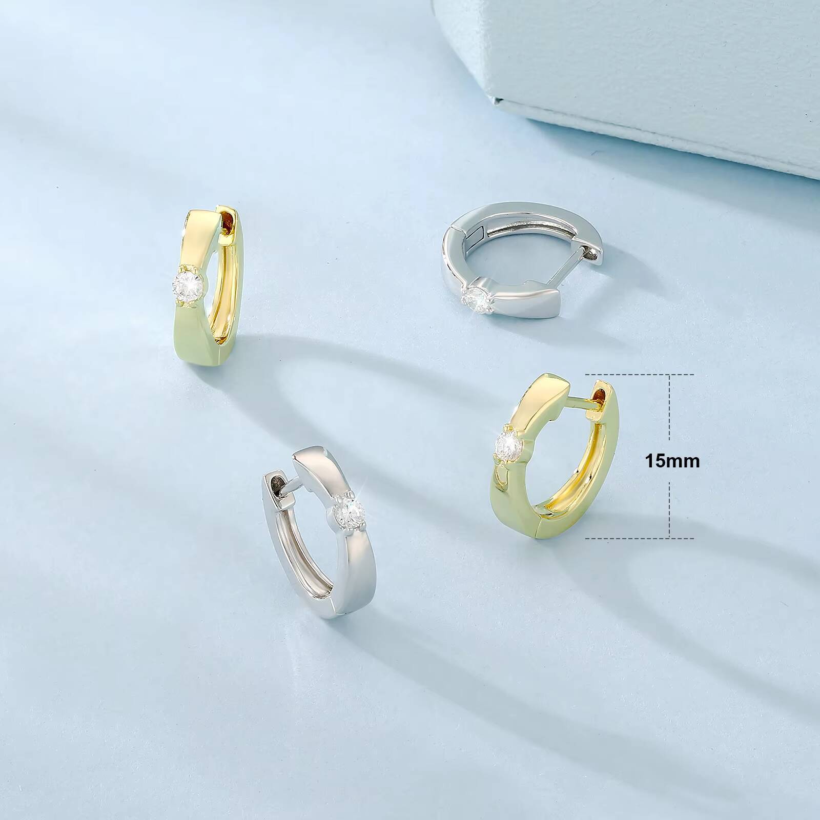 Elegant Moissanite Diamond Huggie 14K GoldWhite Gold Jewelry Gifts 15mm 925 Sterling Silver Women Dainty VVS Hoop Earring