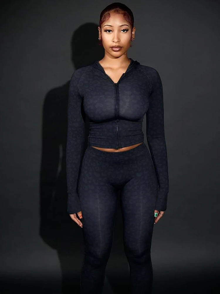 Weird Puss Leopard Print 2 Piece Set Women Tracksuit Zip Hooded JacketLeggings Matching Skinny Stretch Street Casual Outfits 251027