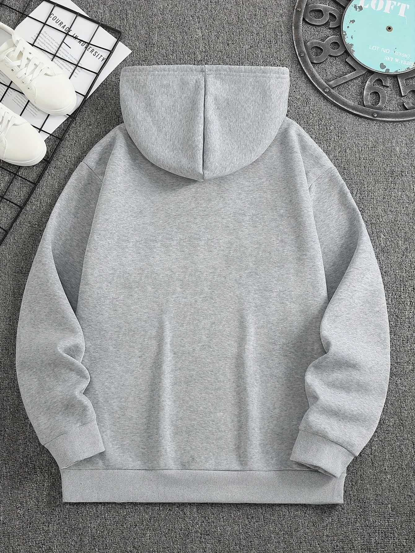 Autumn fashion loose tops print hooded polyester mens sweatshirt simple casual W251027