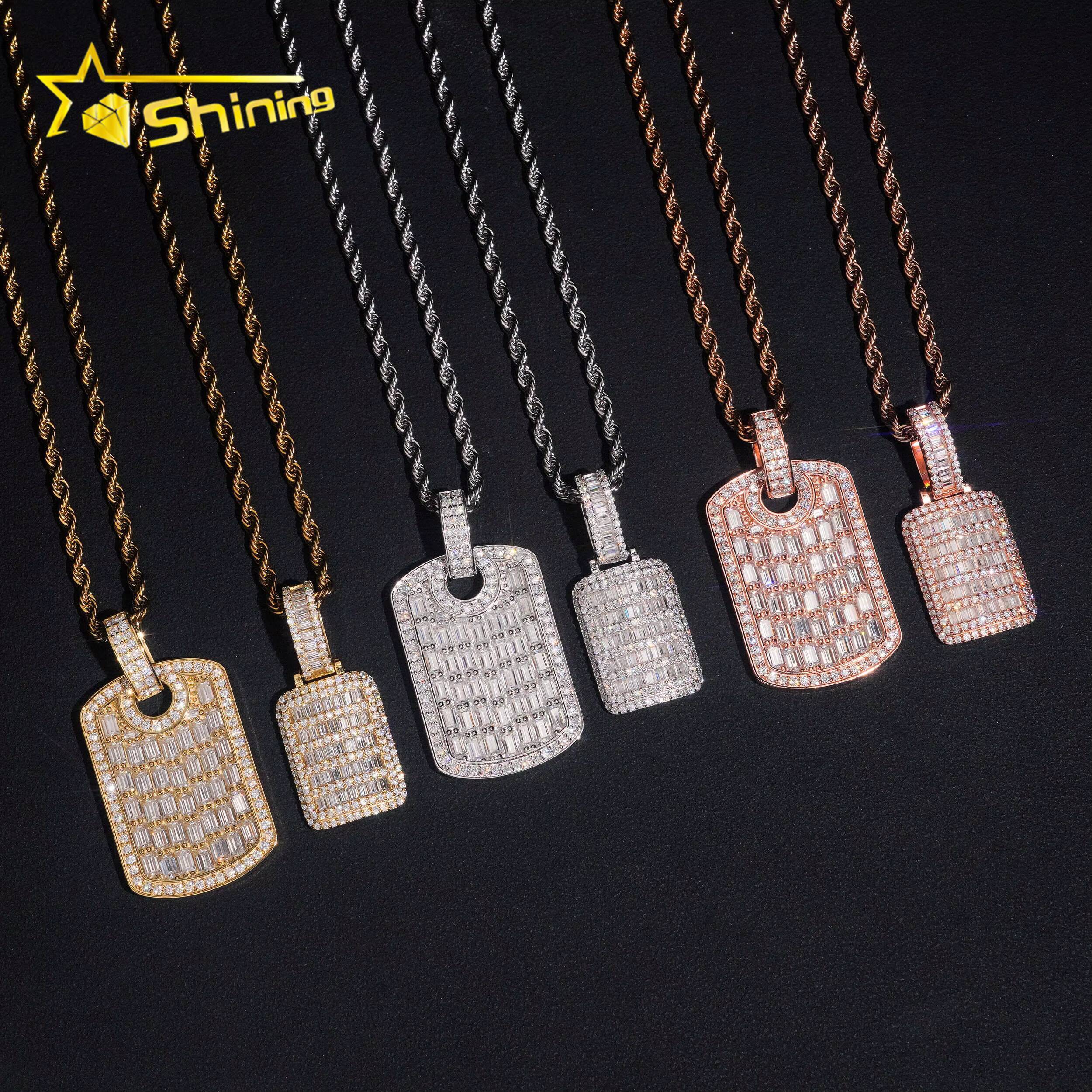 Iced Out Baguette Mossanite Tag Pendant 925 Sterling Silver VVS Moissanite Diamond Pendant Fine Jewelry Ready to Ship