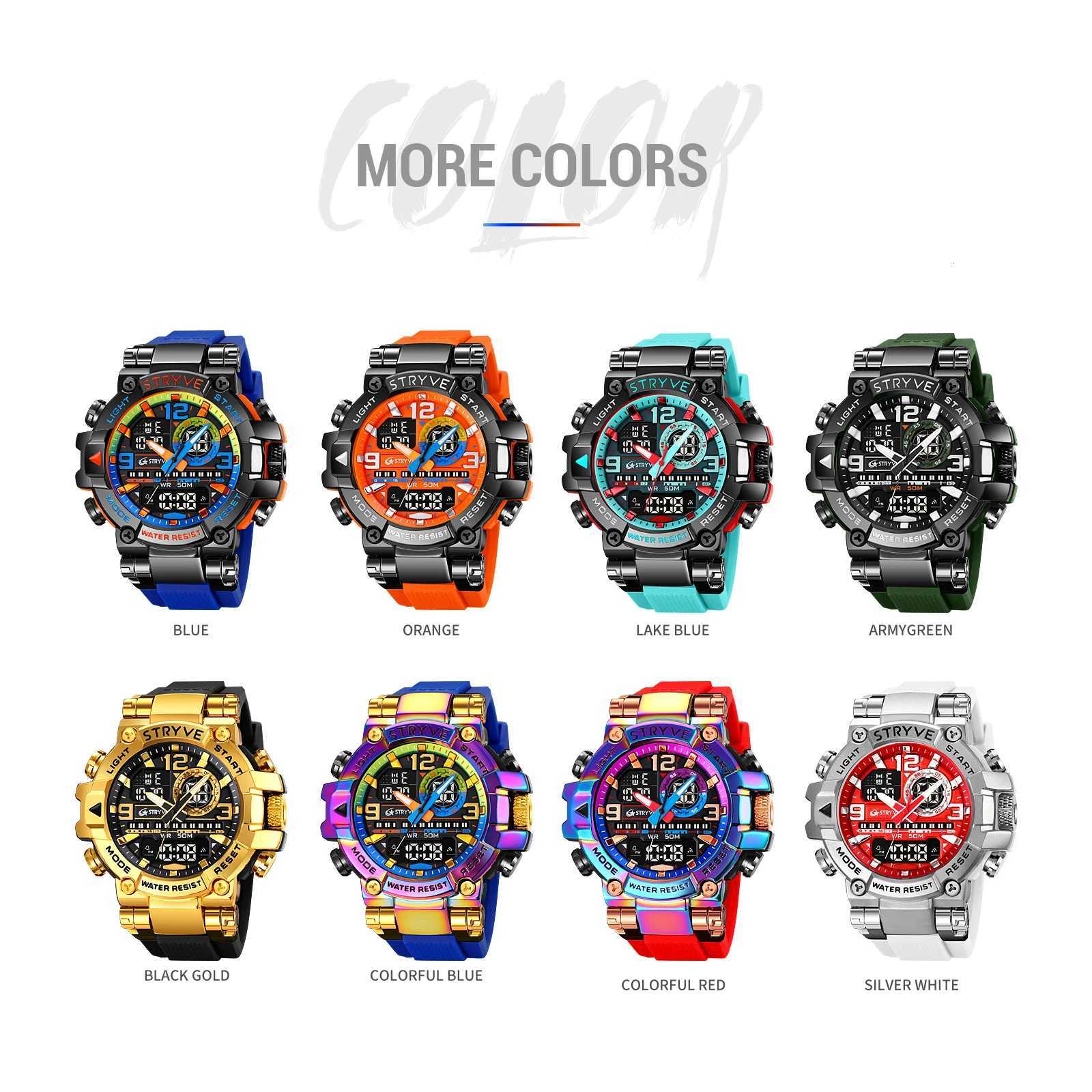 Mens STRYVE 8025 High Quality DigitalAnalog Dual Movement 5ATM Waterproof Watches Fashion Sports Mens Relogio MasculinoT251027