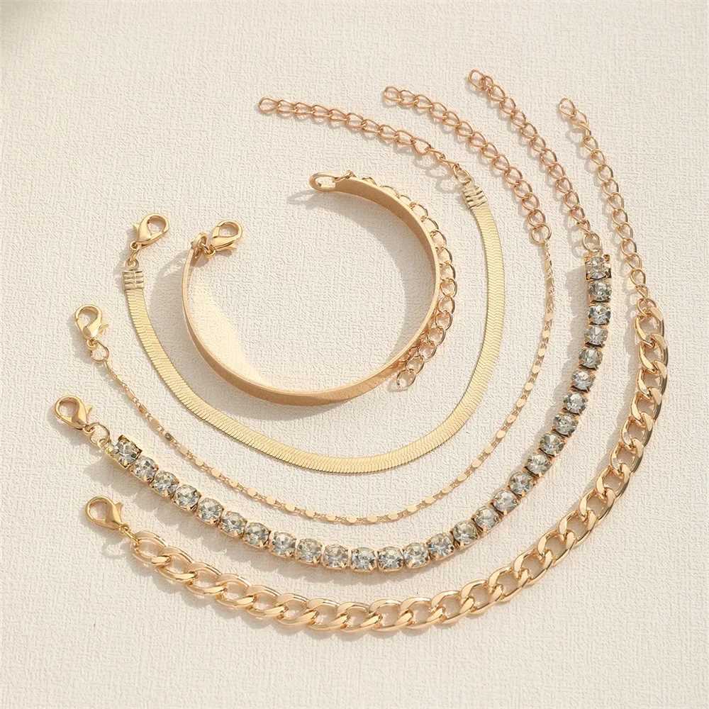 5pcsSet Vintage Gold Silver Color Simp Design Mtient Crystal Bracets Set for Wen Adjustab Bang Jewelry GIftW251027