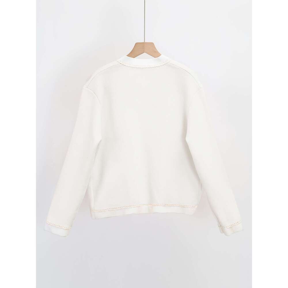 Women's Cardigan Pink Small Wind Round Neck Color-Block Cardigan Women's Fashion Versatile Autumn Top Jacket