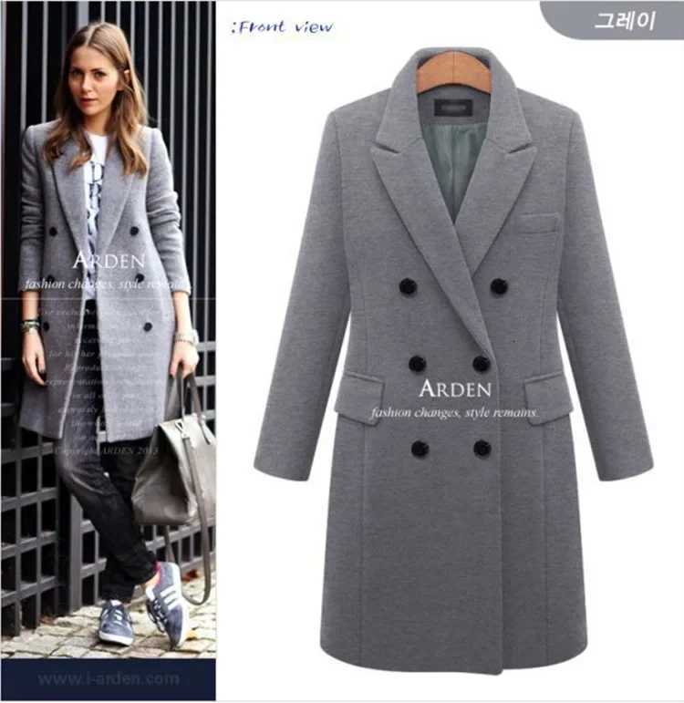 MidLength Woolen Womens Coat DoubleBreasted Woolen Coats Trench Solid Color Autumn Winter Warm Outwear M251027
