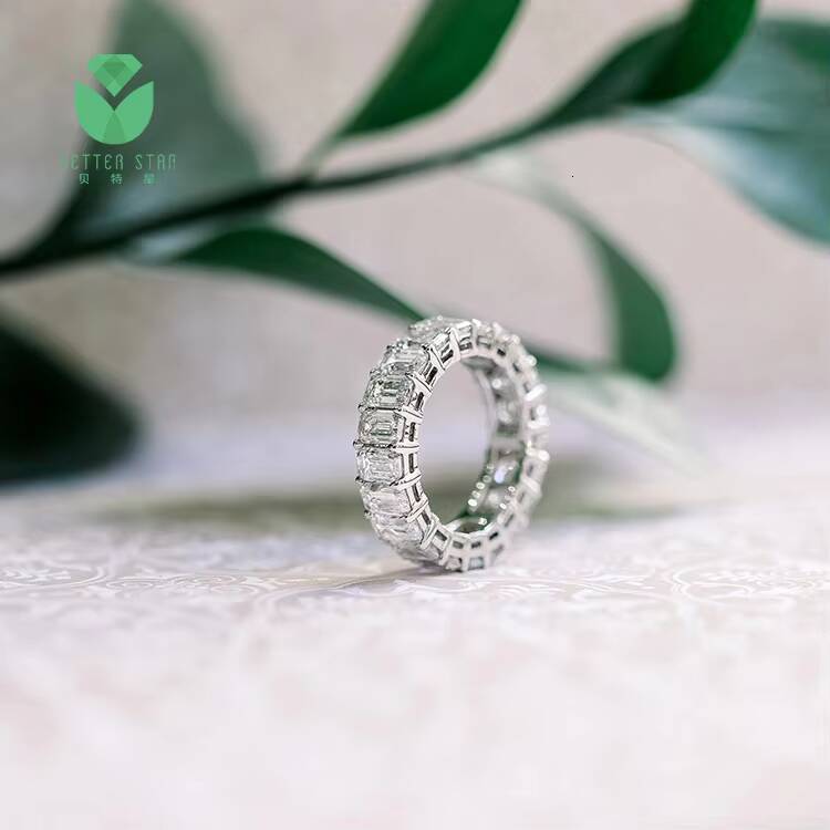 Customized 18k White Rose Gold Lab Diamond Engagement Ring Diamond Paving Emerald Shape Diamond Rings Wedding Band for Women