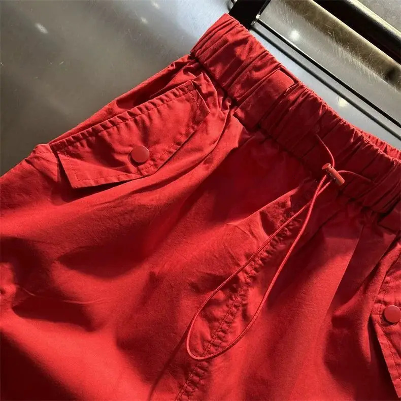 Women Y2k Cargo Long Skirt High Waist Drawstring Maxi Ruched Vintage Split Elastic with Pockets 251027