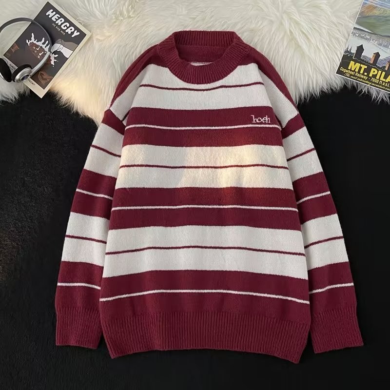 Autumn Winter New Style Patchwork Color-block Striped Sweater Men's Round Neck Knitwear Women's Designer Sweater Casual Versatile Trendy
