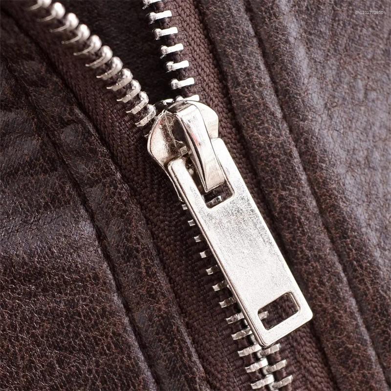 Women's Jackets Autumn Zipper Decoration Imitation Leather Motorcycle Style Collar Long Sleeve Jacket Coat