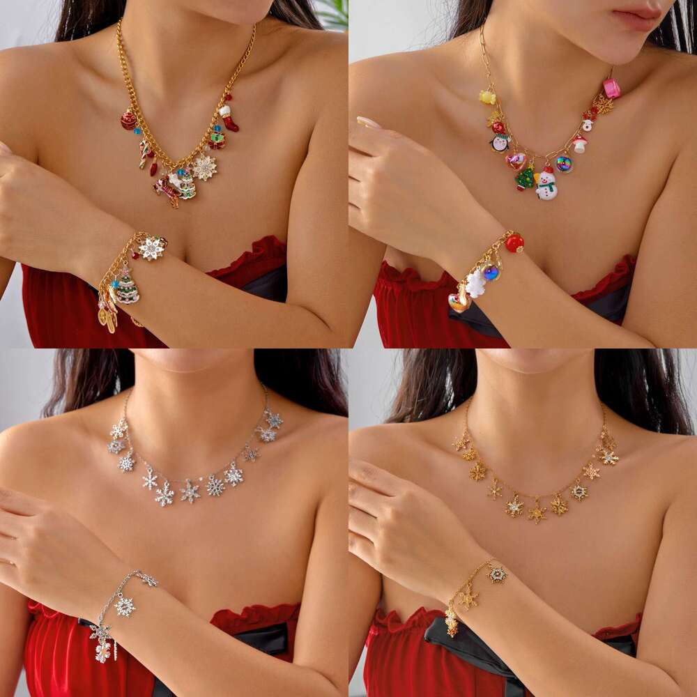 Accessories Snowflake Reindeer Snowman Christmas Tree Multi-Accessory Necklace Bracelet Set
