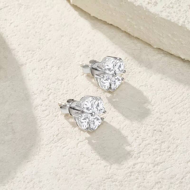 8 Pcs 05 Ct Heart Stones Moissanite Stud Earrings Women Jewelry S925 Silver Rhodium Plated White D Color Earrings