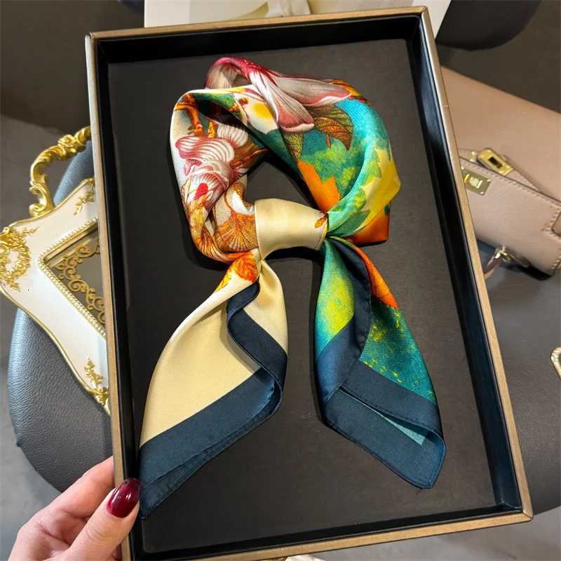 2025 Silk Imitation Print Hair Scarf Wen Floral Kerchi Neck Tie Hand Wrist Foard Shawl Wraps Hijab Bandana EcharpeW251027