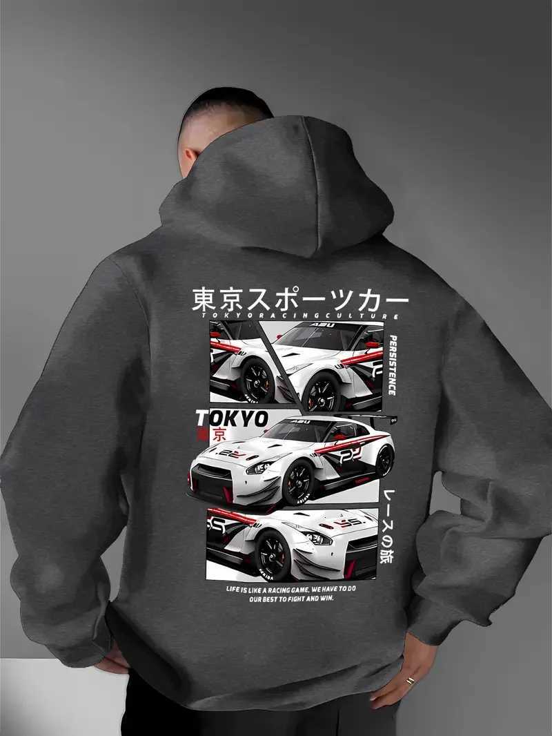 Behind the elements of the Japanese Tokyo Motor City there is a big picture printed mens casual street style hoodie sweatshir W251027