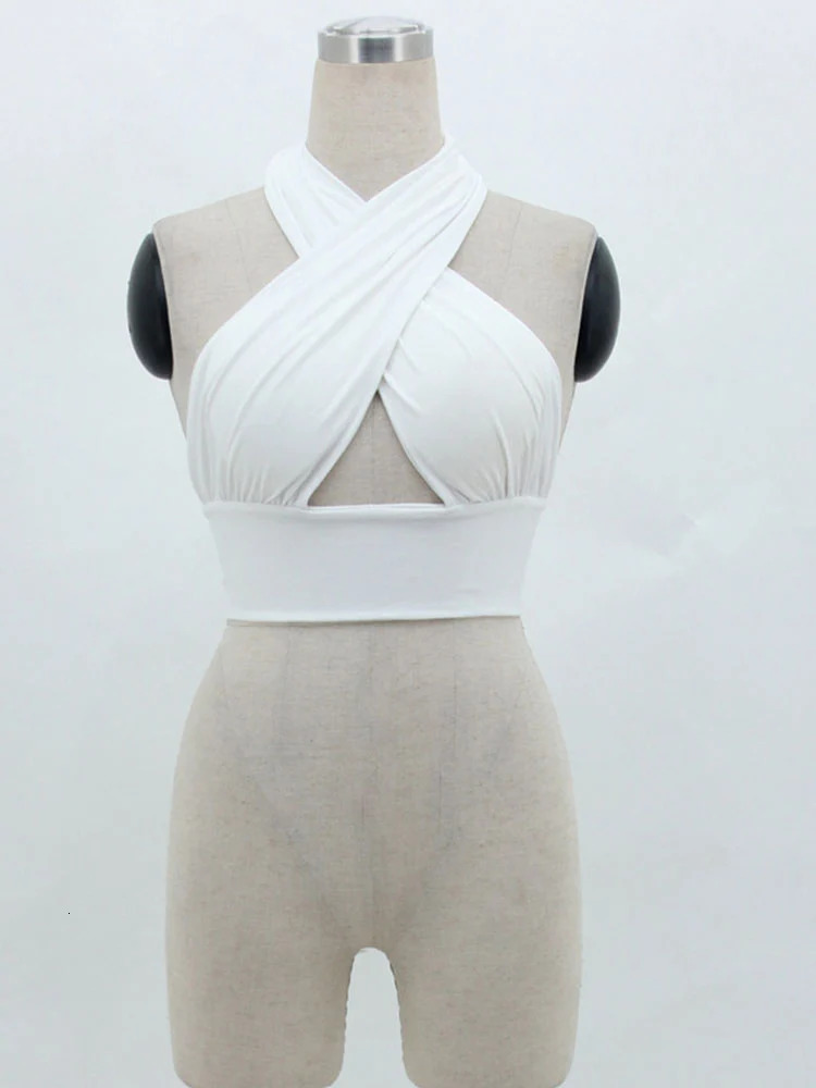 Women Strappy Cross Over Front Cut Out Halter Neck Sleeveless Backless Crop Top Bandage Vest Summer Sexy Tops Woman Clothes SXL 251027
