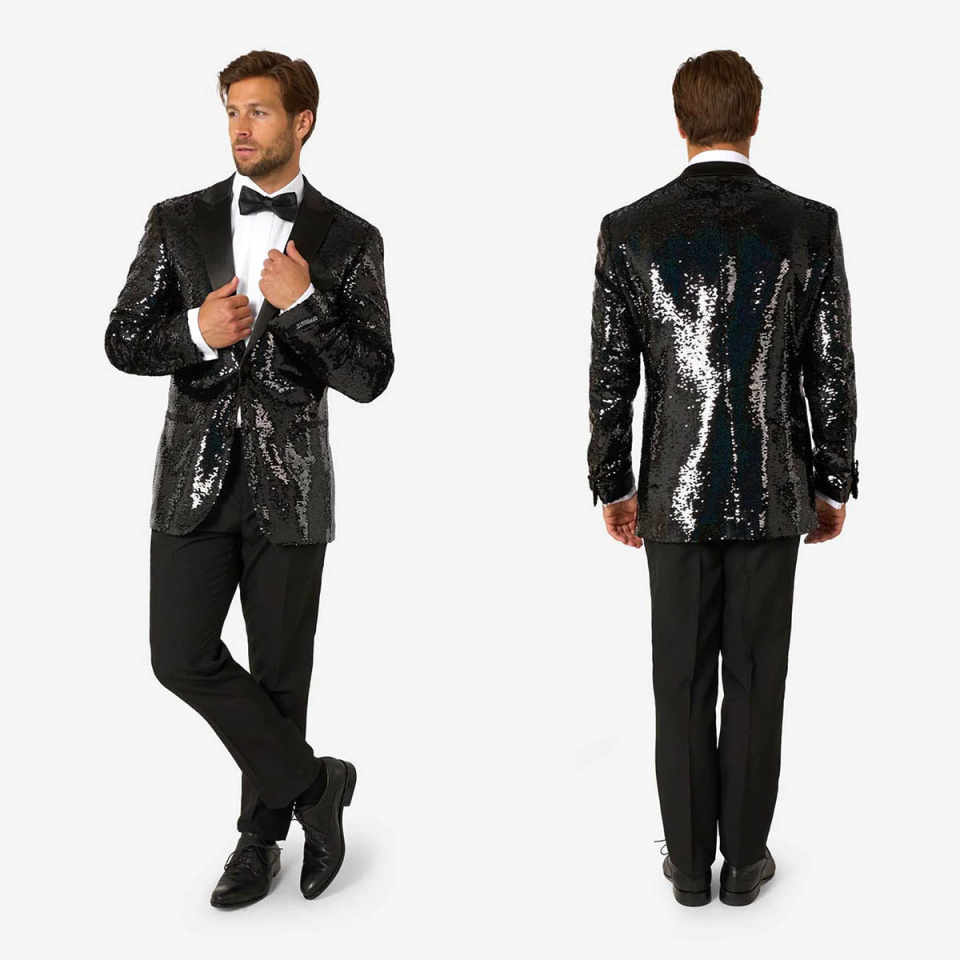 Handsome Man Tuxedos 2 Pcs Jacket Pants Sequins Men Suit Classic Fit Peaked Lapel One Button Wedding Groom Coat Customized