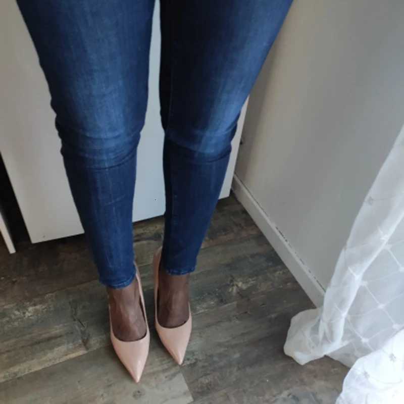 Women 75cm 105cm High Heels Wedding Bridal Classic Pumps Lady Scarpins Metallic Leather Low Heels Stiletto Nude Office ShoesXJ251027