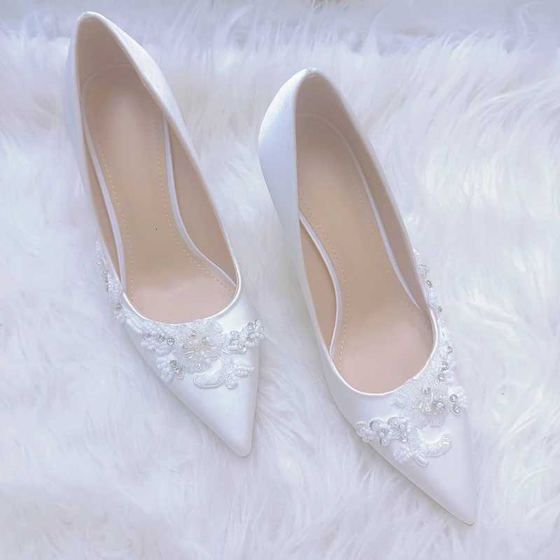 White wedding shoes for women new flower pearl fine heel pointed high heels bridal shoes wedding shoesXJ251027