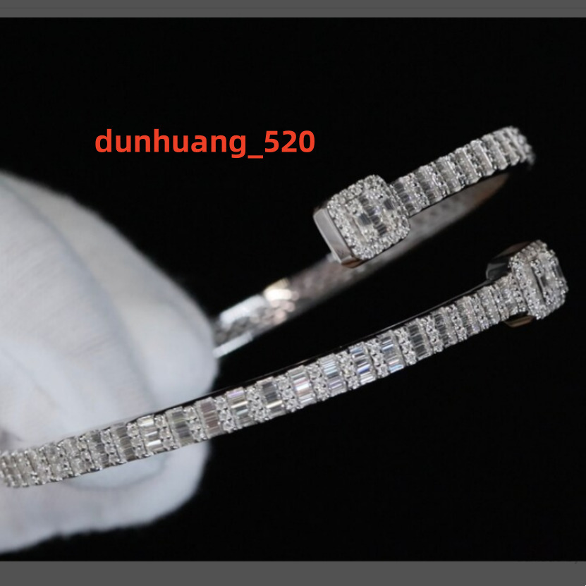 Men Women Baguette Cut Cuff Moissanite Bracelets Bangles 925 Sterling Silver Fine Jewelry Bracelets Bangles