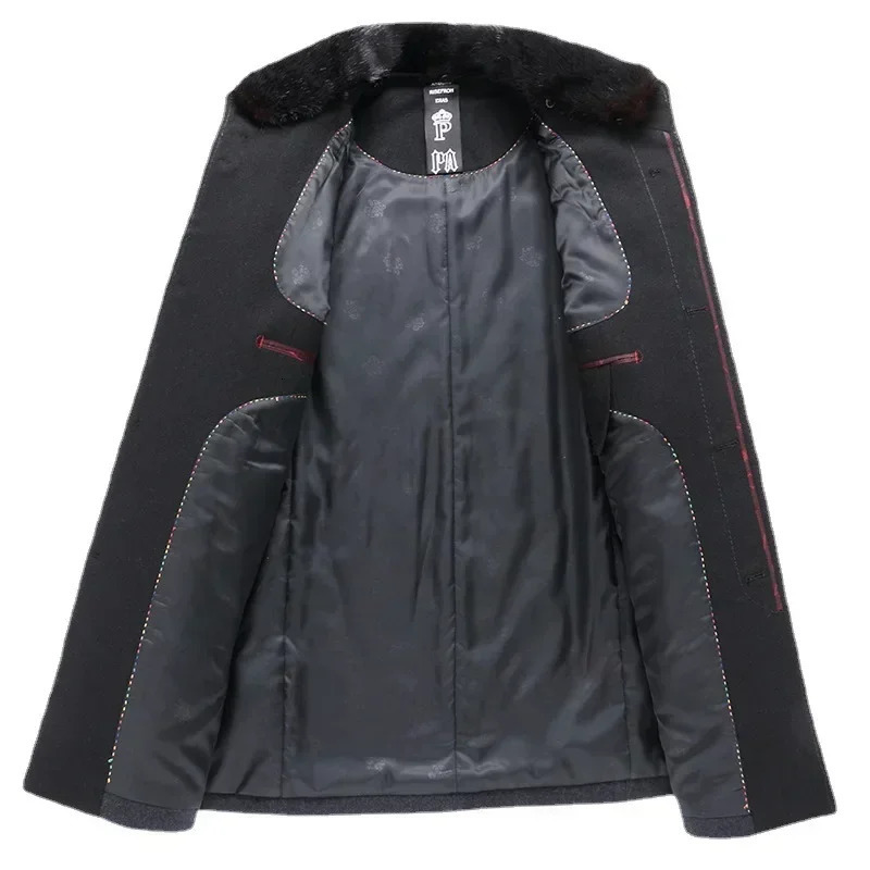 Winter Men Business Casual Woolen Blends Fur Collar Male Cashmere Trench Coats High Quality Overcoats Warm Jackets Size 3XL 251020