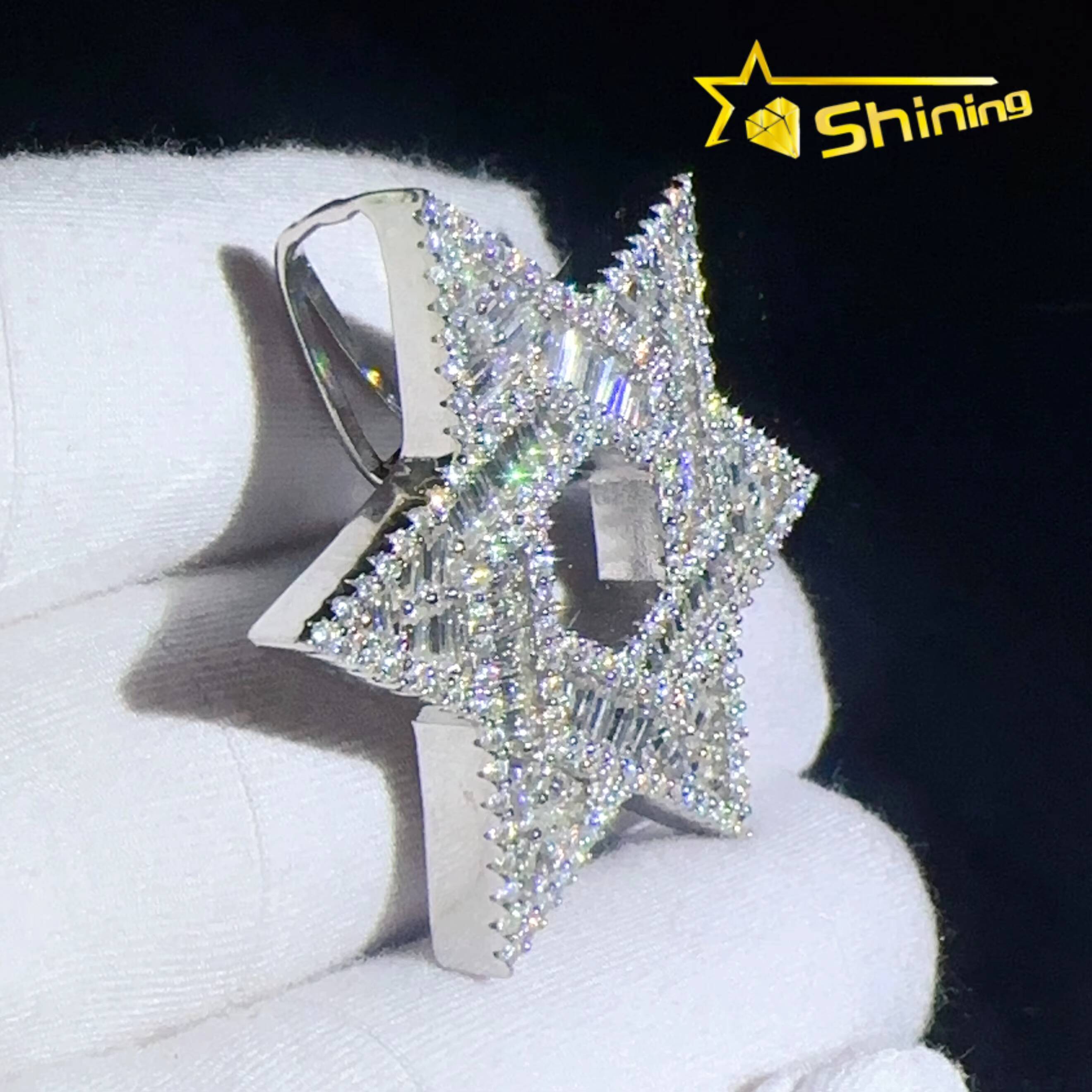 Unique Design Iced Out Moissanite Jewelry Hip Hop Hexagon GRA Certified Vvs d Moissanite Out Tennis Necklace Star Pendant